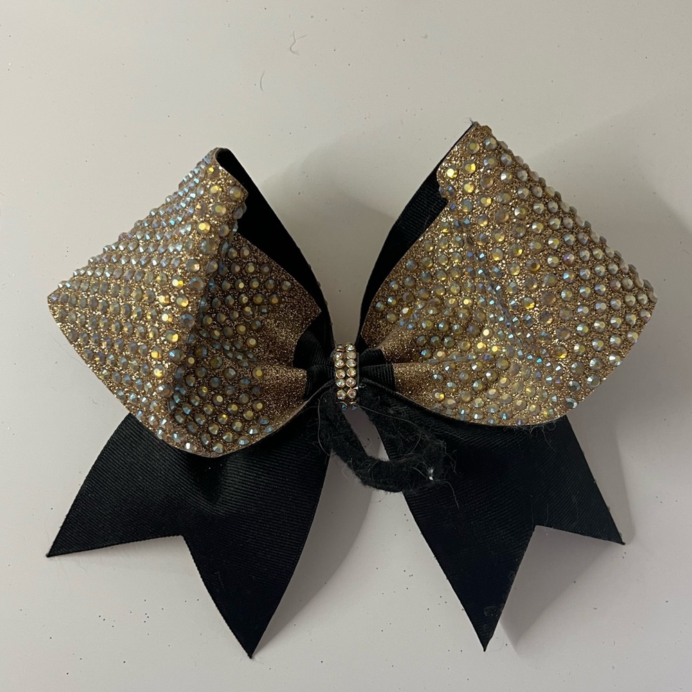 Gold Rhinestone Competition Cheer Bow - Picture 2 of 2